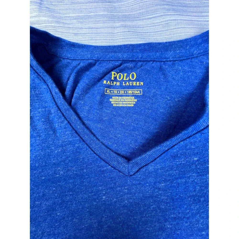 Polo Ralph Lauren‎ Mens XL V-Neck T-Shirt Royal Blue Heather Pony Logo Tee